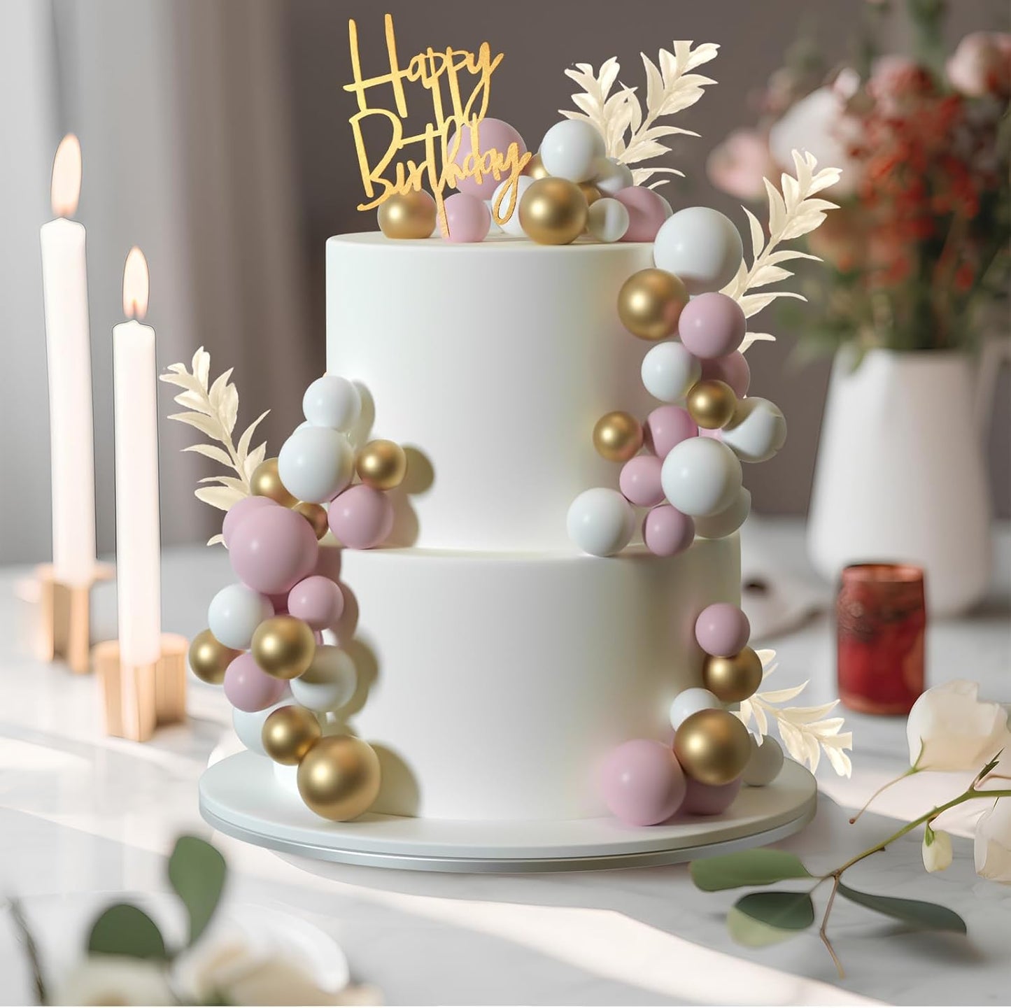 MIAHART Ball Cake Toppers Boho Grass Cake Topper Ball Cake Insert Decoration for Birthday Wedding Baby Shower Party Decorations Boho Themed Party Supplies (white，gold，pink)