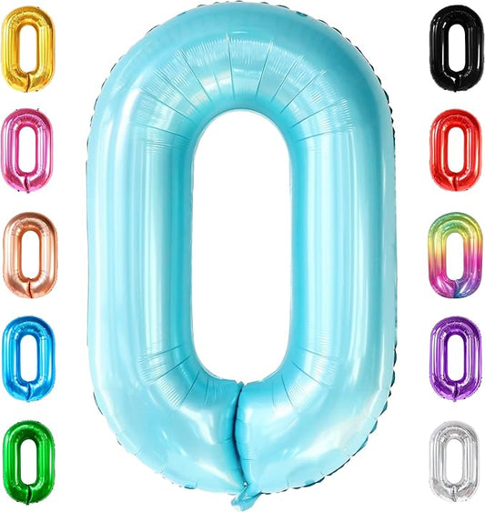 Giant Light Blue 0 Balloon Number - 40 Inch | 0 Foil Balloon | Light Blue Zero for Ocean Theme Birthday Party Supplies | 0 Mylar Light Blue Number | Zero Mylar Birthday decorations