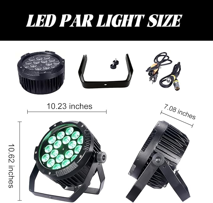 Outdoor Waterproof LED Par Lights 18x18W RGBWA UV 6in1 LED Light DMX Control Stage Light DJ Equipment Disco Lighting for Party, Club, Bar, Wedding, Halloween Decorations
