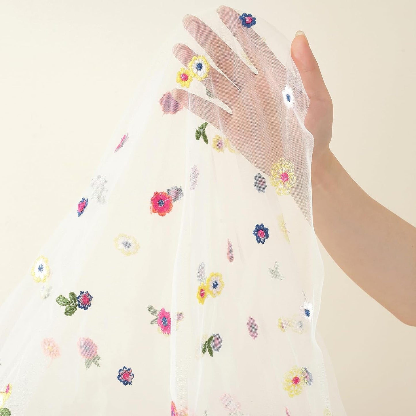 Champagne Embroidery Daisy Fall Table Runner 120Inch 10FT Florals Soft Sheer Tulle Fabric Table Runner for Home Decor, Brithday, Wedding, Baby Shower ,Holiday ,Parties, DIY Craft,1PC