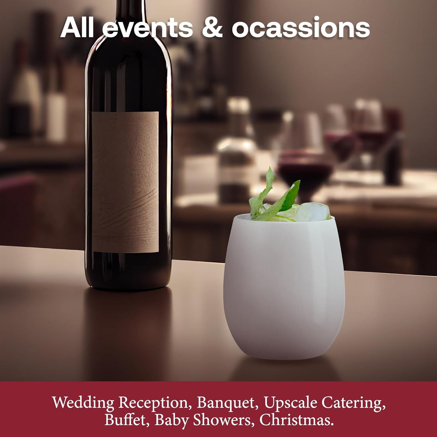 Smarty Had A Party 12 oz Wine Glasses Pack of 64 White Stemless Plastic Glasses, Unbreakable Disposable Drinkware for Parties and Events