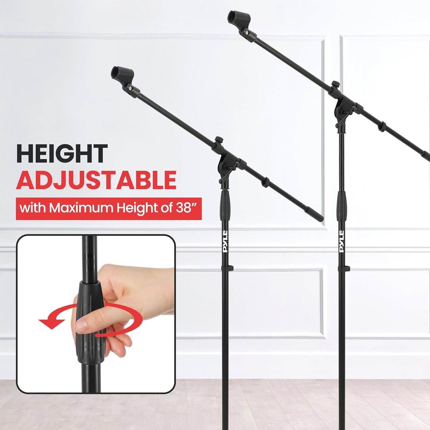 Pyle Universal Tripod Microphone Stand - Knob Boom Extends Up to 31'', Strong and Lightweight Tubing, 3.5'' x 38'' -inches, Lightweight and Collapsible Mic Stand