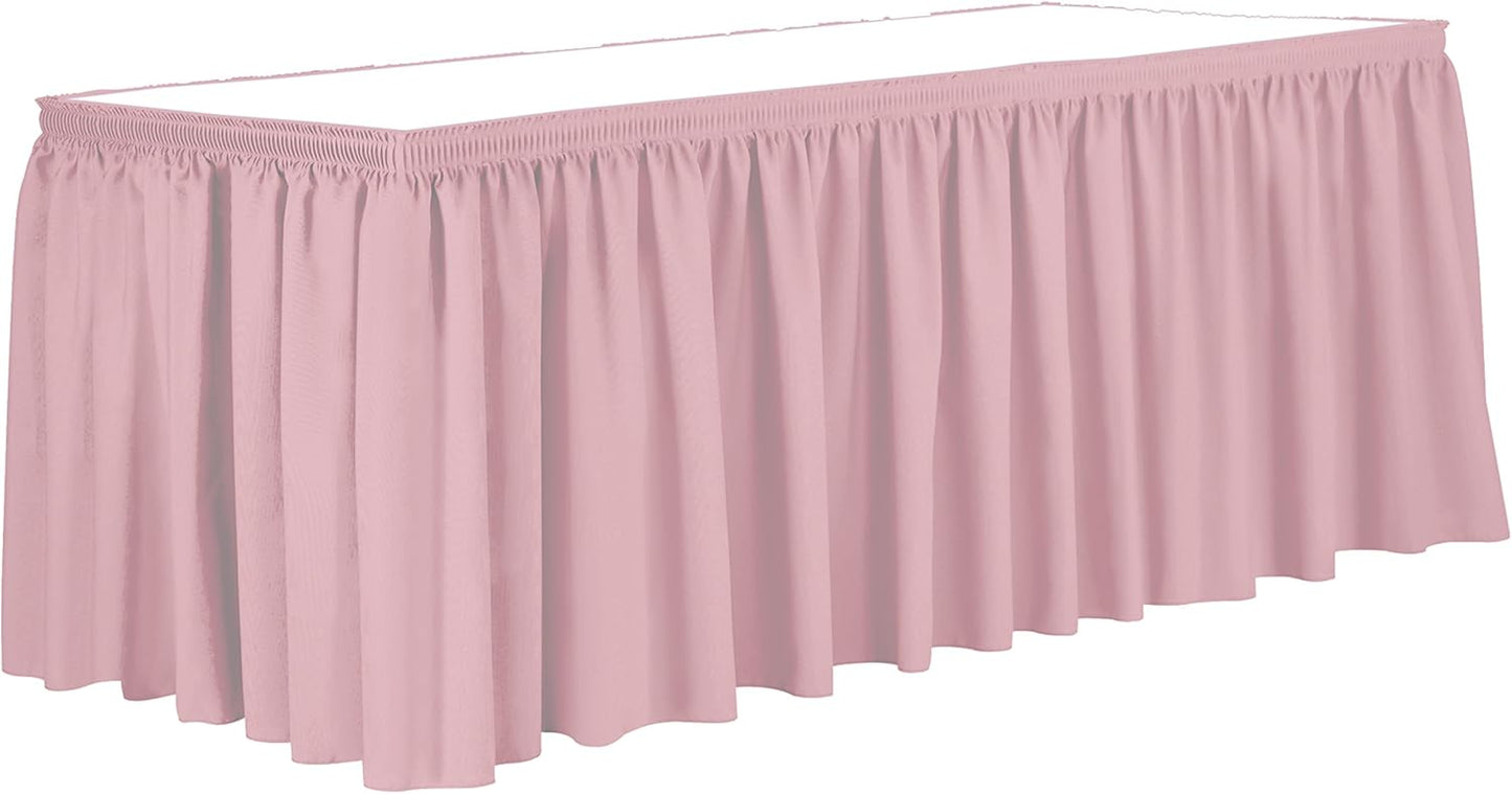 Ultimate Textile Pleat Polyester Fabric Table Skirt - Machine Washable Flame Resistant with Clips for Events, Weddings & Trade Shows, Cut & Sewn in Paterson, NJ - Light Pink, 17' Shirred Pleat