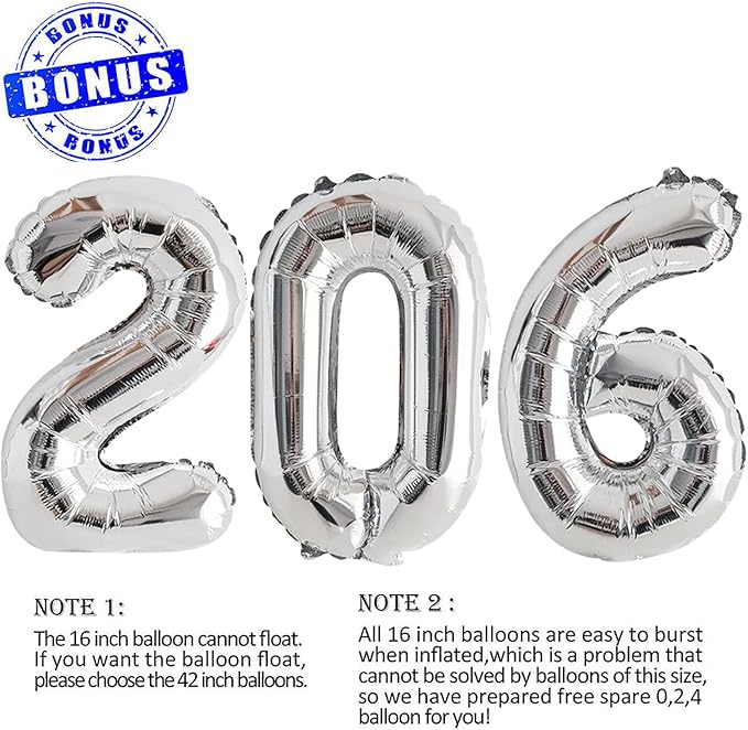 GOER 2026 Foil Number Balloons for 2026 New Year Eve Festival Party Supplies Graduation Decorations (Silver,16 Inch)