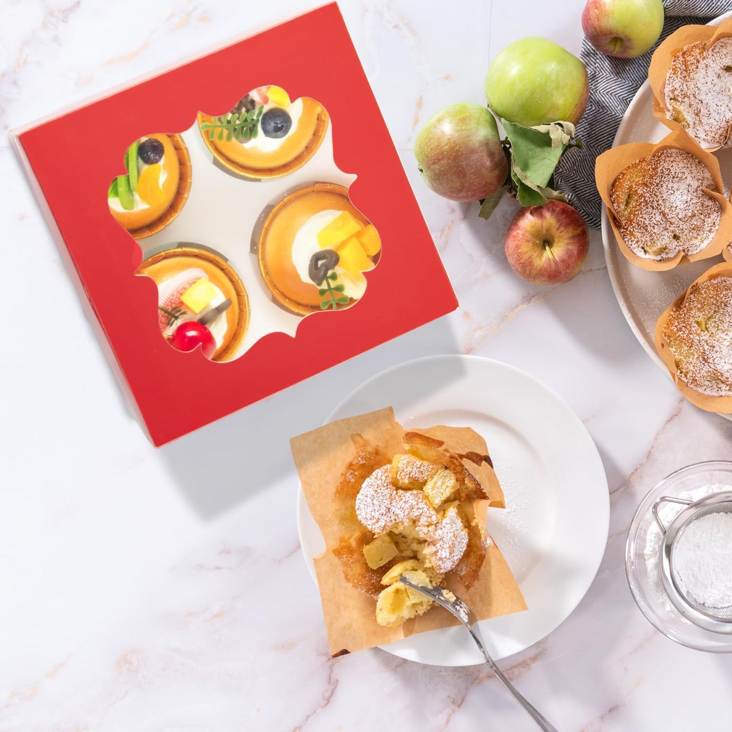 20 PCS 6.5 x 6.5 x 4 inch Paper, Cupcake Boxes with Inserts and Window Hold 4 Cupcakes, Bakery Boxes For Cupcakes Carrier, Cupcake Containers (Pink - 4 Holes)