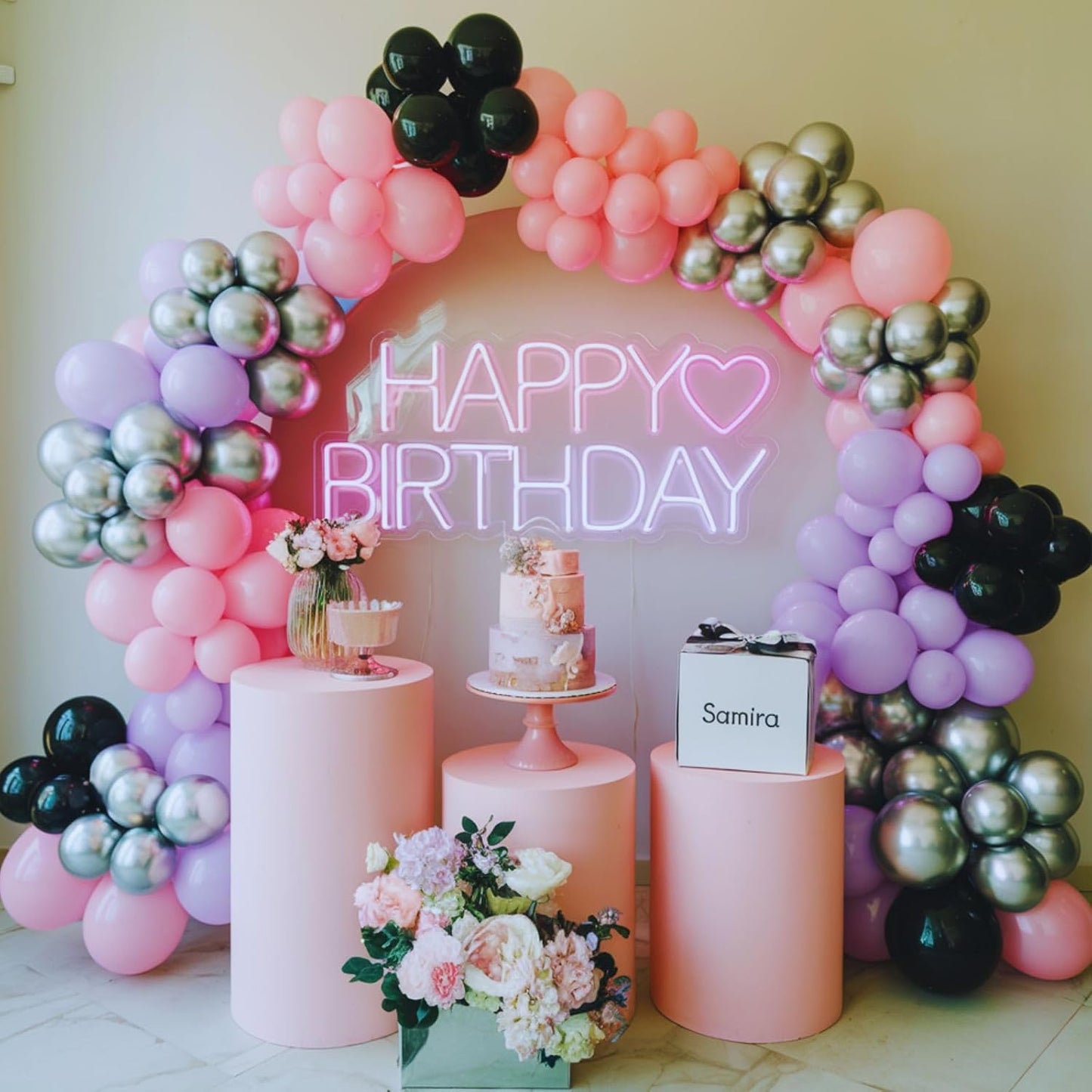 Purple Pink Balloons, 12 Inch Metallic Silver Purple Pink Black Balloons, Pastel Pink Purple Latex Helium Balloon for Girls Women Wedding Bride Shower Baby Shower Birthday Party Decorations