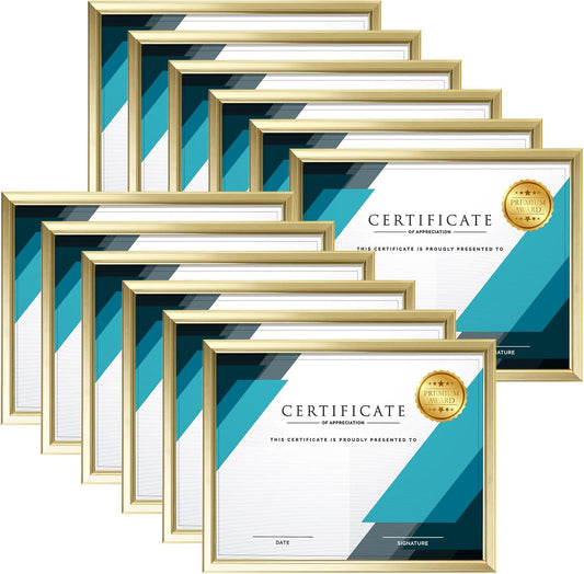 LaVie Home 8.5x11 Picture Frames (12 Pack, Gold) Simple Designed Photo Frame with High Definition Glass for Wall Mount & Table Top Display, Set of 12 Classic Collection