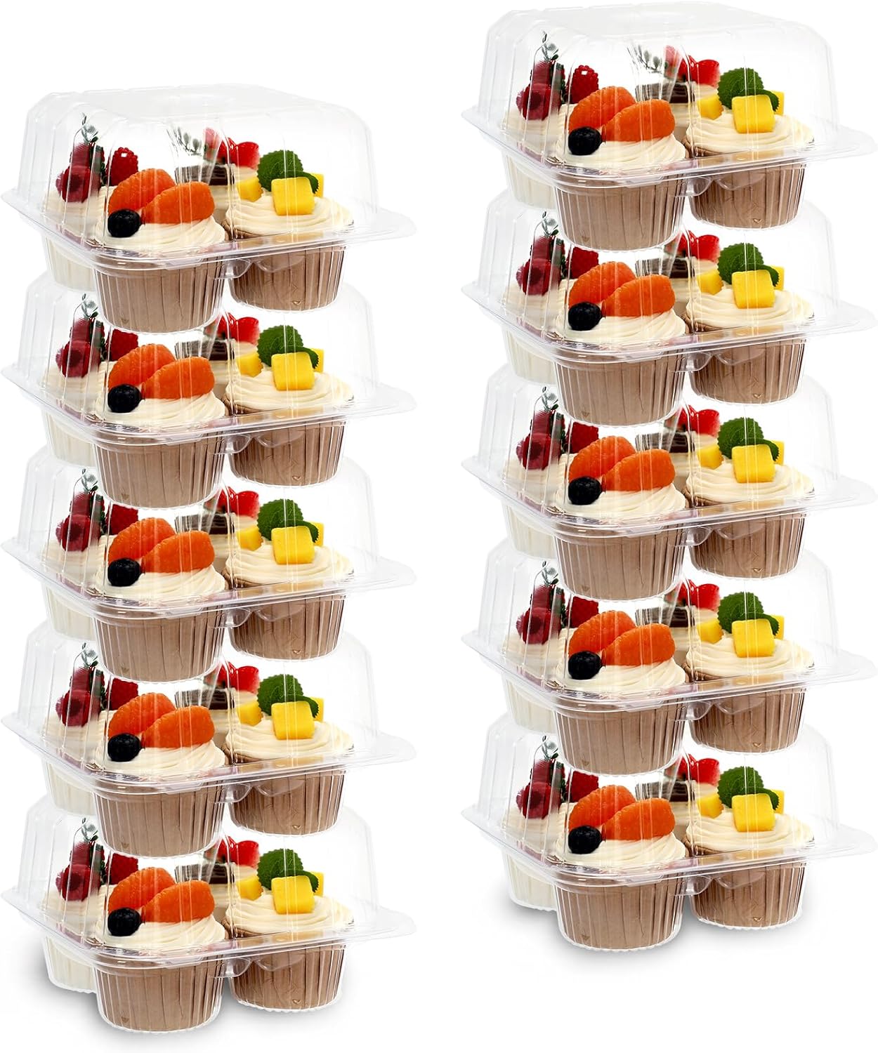 80 Pack Plastic Cupcake Containers 4-Compartment Clear Boxes Disposable Cupcake Tray Holders 4 Cavity Cupcakes Carriers with Deep Dome for Muffin Packaging