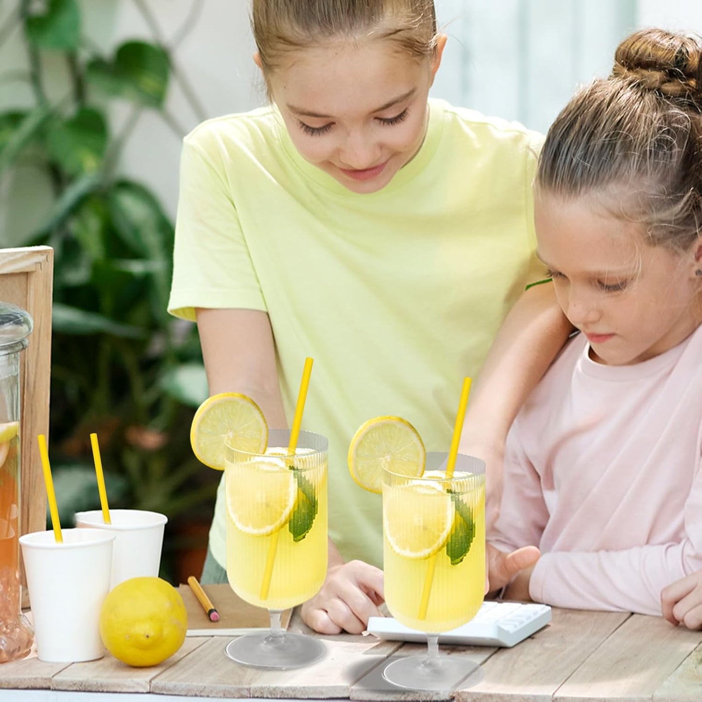 Solid Yellow Disposable Paper Drinking Straws 7.75 inch 100 Counts - for Beverage, Birthday, Party, DIY Arts Crafts