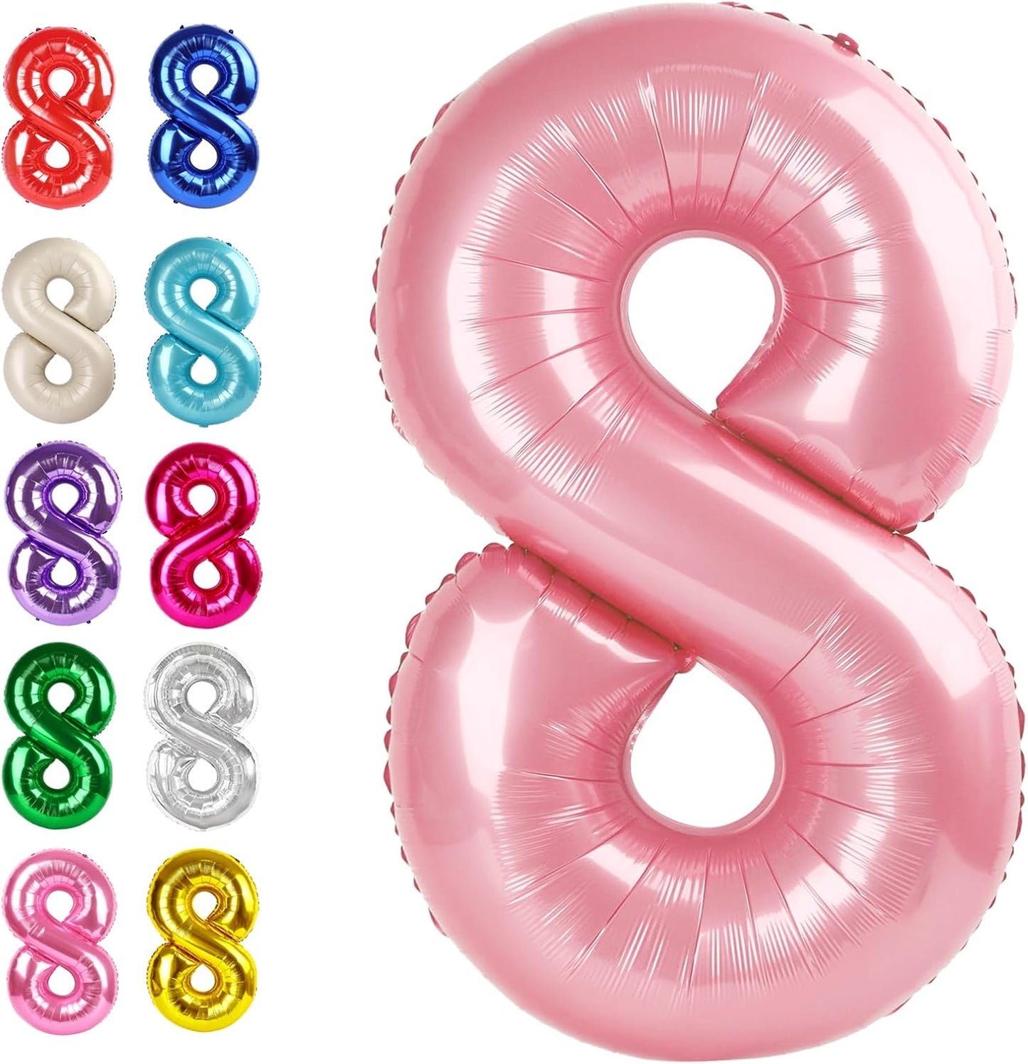 Helium Foil Pearlescent Pink Number 8 Balloon 40 Inch, Mylar Eight Numbers 8 18 28 38 48 58 80 88 Birthday Balloons, Pearl Pink Women Men Anniversary Graduations Party Supplies