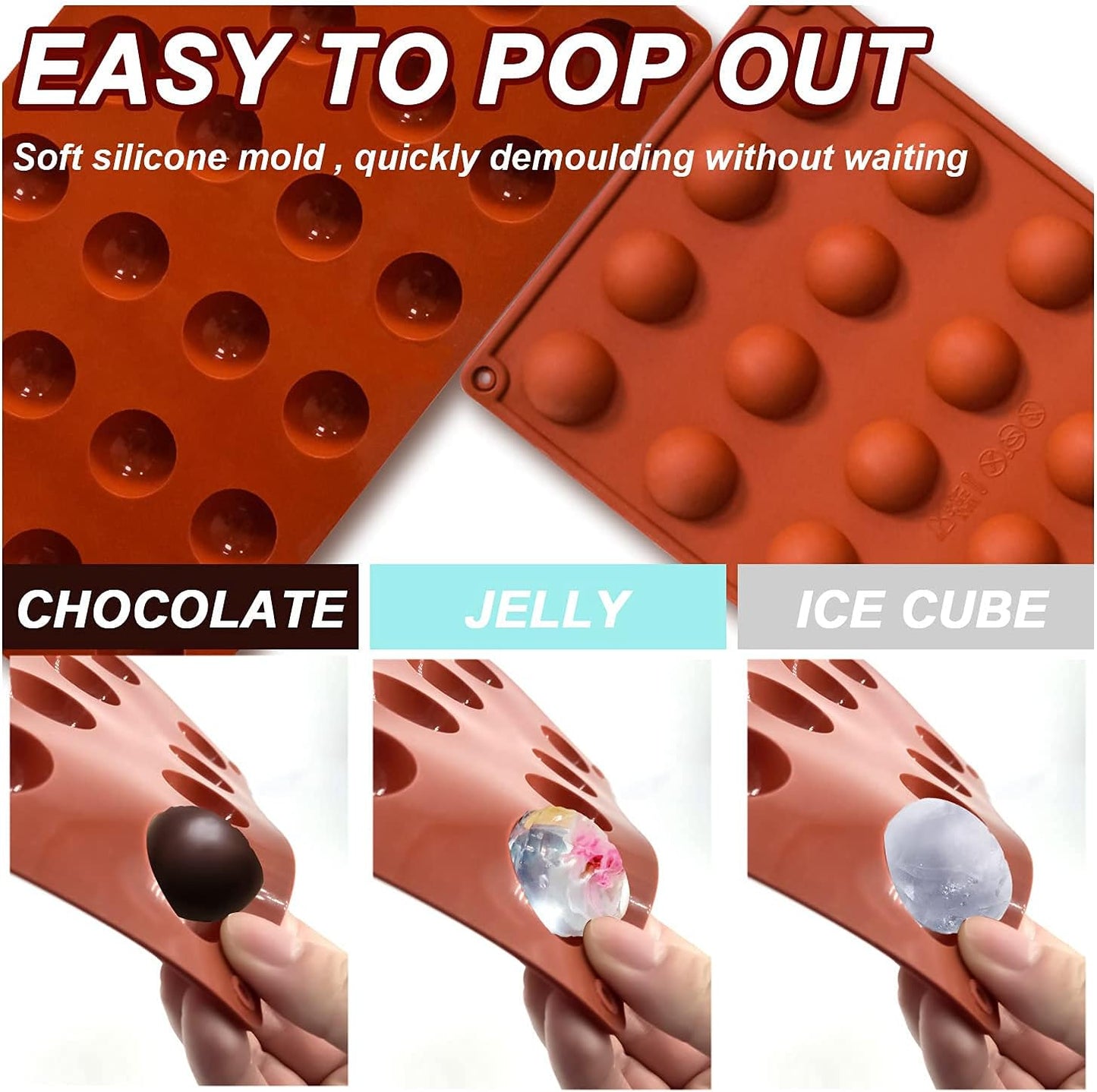 Mini 24-Cavity Semi Sphere Silicone Molds Non-Stick, 2 Packs Half Sphere Silicone Baking Molds for Making Jelly, Chocolates and Cake