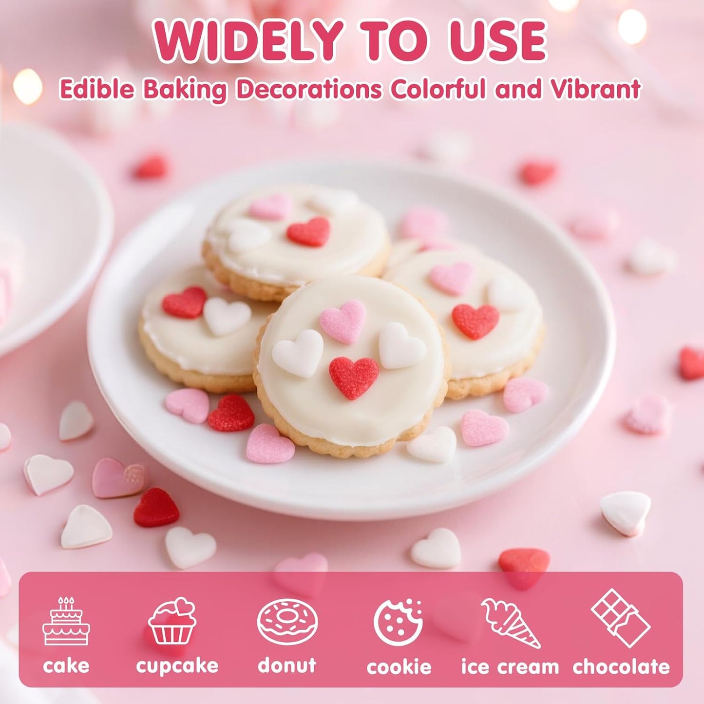 Edible Heart Sprinkles,Red Pink White Heart Shapes Mix,Sugar Sprinkles for Decorations Baking,Cake Ice Cream Cookies Cupcake Toppe Chocolate,Birthday Wedding Valentines Christmas Party Supplie,100g/3.53oz