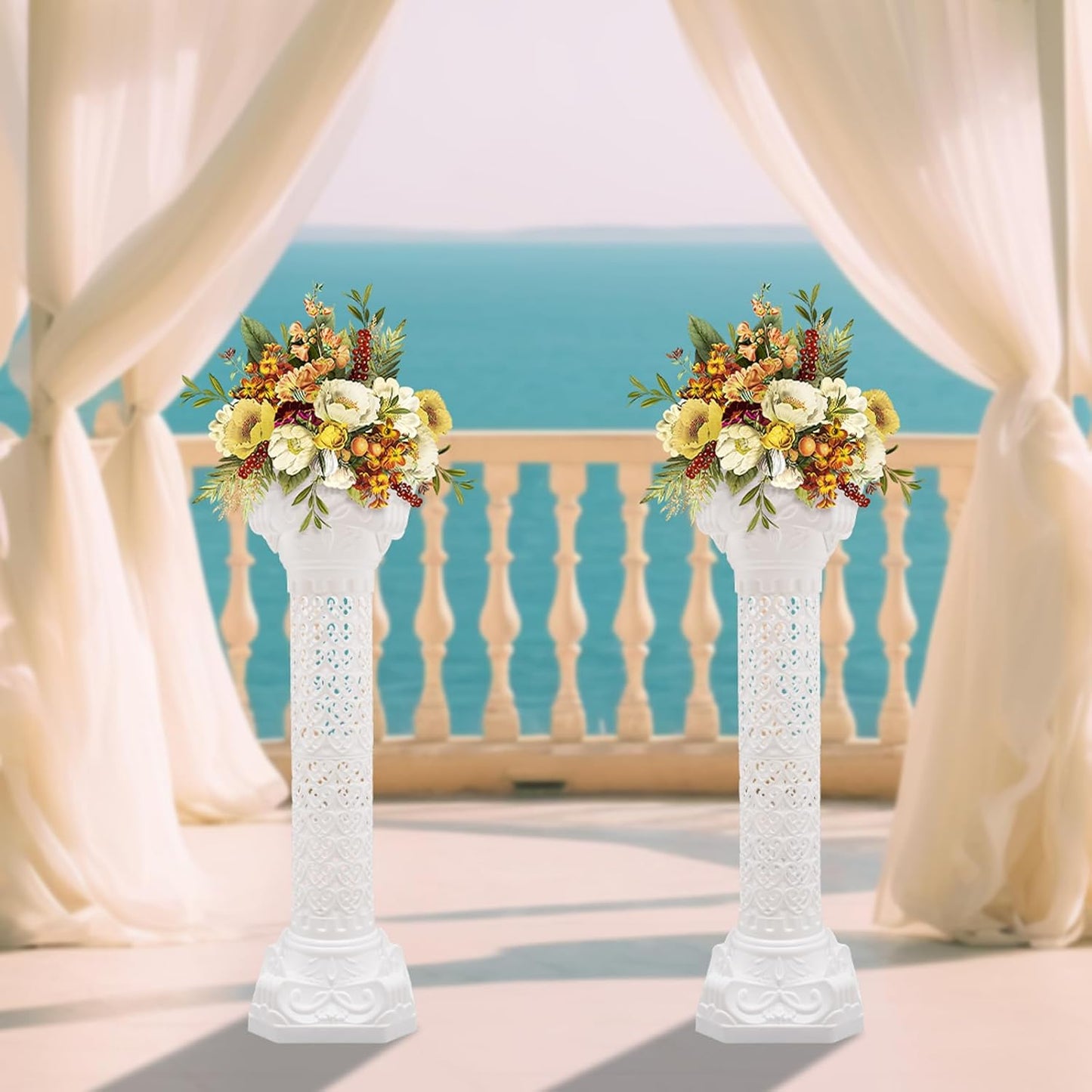 Roman Pillars Decoration Party Flower Pot Columns Set 2Pcs Decor Pedstal Stand 10.63 * 34.65in Flower Floral Wedding Party Event Road Decorative Columns (10.63 * 34.65in 2Pcs)