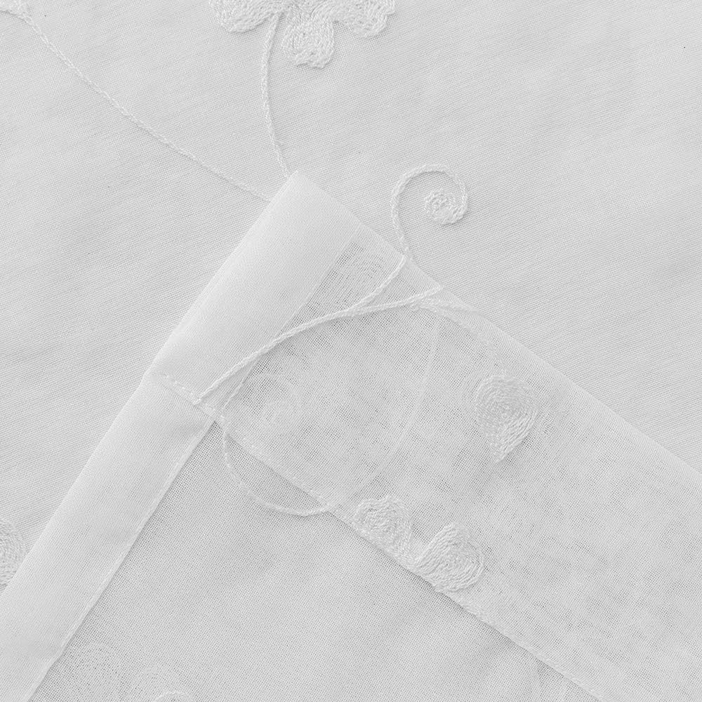 Floral Embroidery Sheer Curtains White 63 Inch Length, Rod Pocket Voile Drapes for Living room, Bedroom, Window Treatments Semi Crinkle Curtain Panels for Yard, Patio, Villa, Set of 2, 52"x 63".