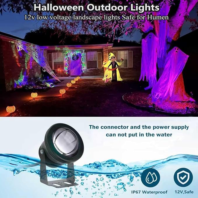 Outdoor Lights,10w Spot Lights Outdoor with US Plug and Remote Control,Dimmable Halloween Decor Christmas Lights Outdoor,Waterproof Spotlight with Timer（Light Color is Mixed, NOT Pure RGB）