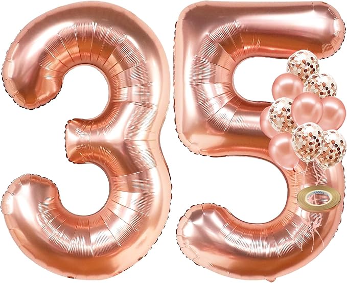 KatchOn, Rose Gold 35 Balloon Numbers - 40 Inch | Rose Gold 35 Balloons for 35th Birthday Anniversary Decorations | Mylar Balloons for Women Men 30th Birthday Party Decorations