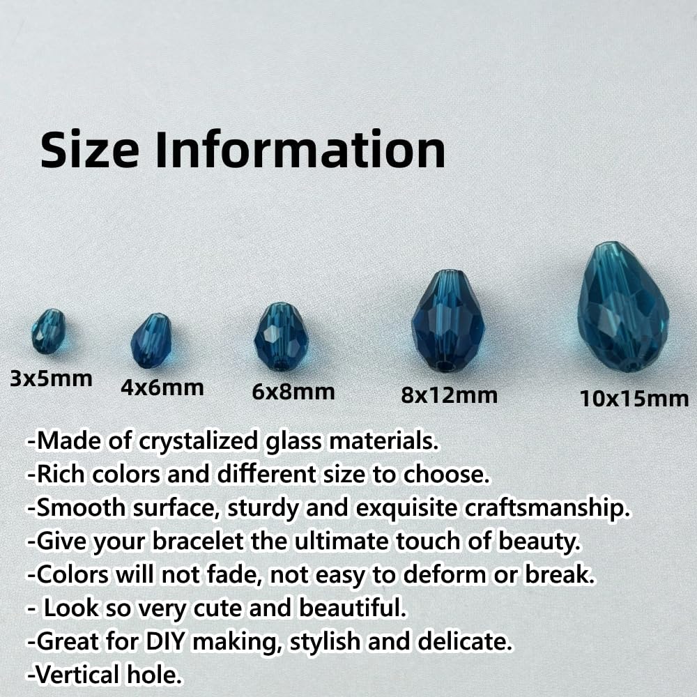 50pcs 10x15mm Teardrop Crystal Glass Beads for Jewelry Making, Faceted Vertical Hole Teardrop Glass Spacer Beads for Wind Chimes Bracelet Earring Necklace DIY Craft(Peacock Blue)