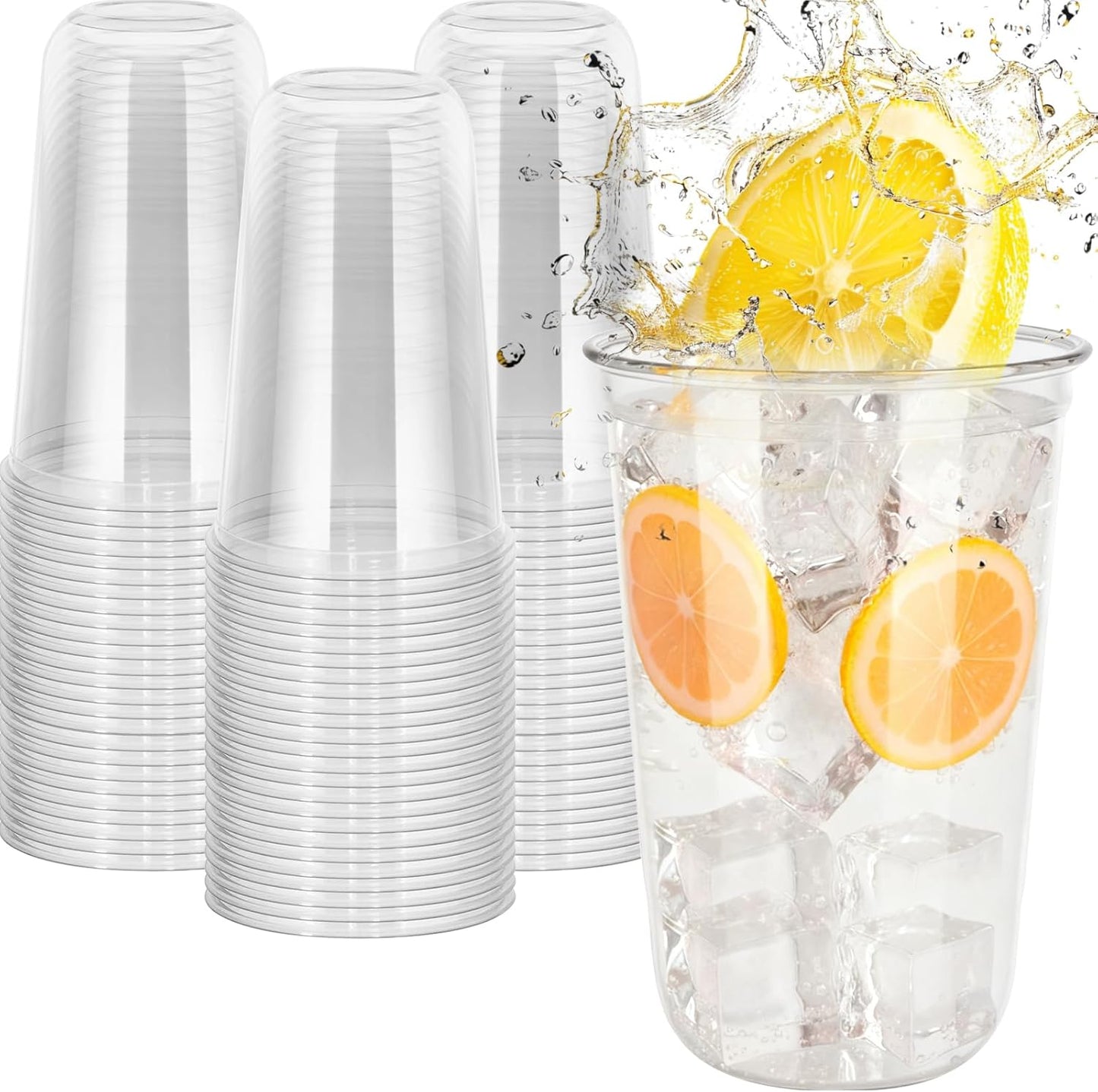 60 Pcs Disposable Stemless Clear Glasses 18 oz NATURAL Arc Crystal Plastic wine glasses Clear Classic Pet Cup for Meeting Weddings Birthdays Cocktail Christmas Party Supplies