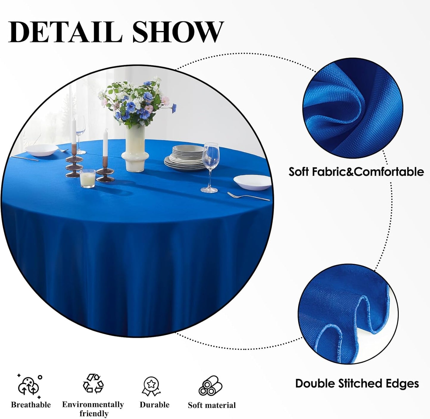 Round Tablecloth 132 Inch 6 Pack Royal Blue Tablecloths Washable Decorative Linen Polyester Table Clothes Cover for Dining Table Banquets Buffet Parties and Wedding