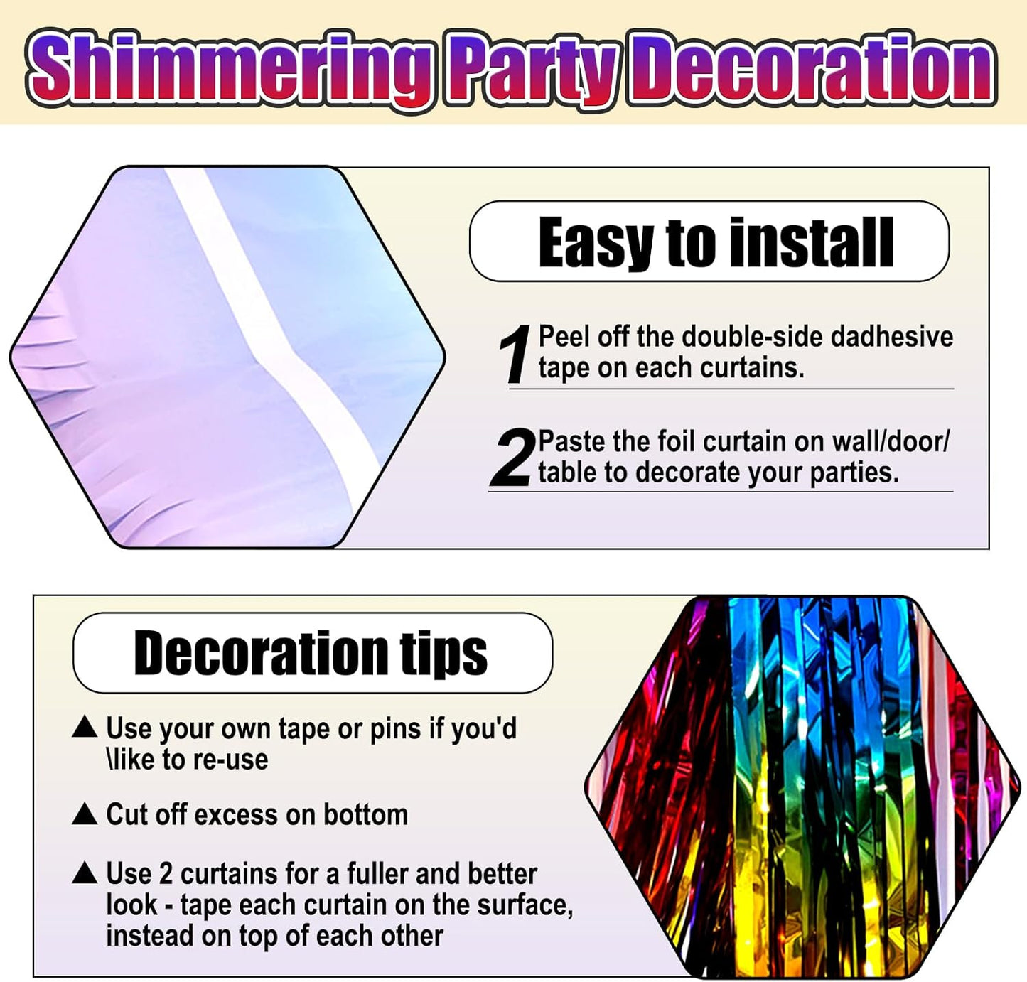 3 Pack Rainbow Foil Fringe Curtain Backdrop, 3.28Ft x 8.2Ft Metallic Tinsel Foil Fringe Streamer Curtains for Photo Booth, Mother's Day, Easter, Birthday, Wedding Party Decorations