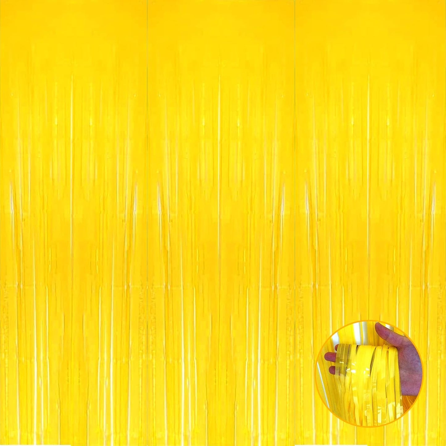 Pack Yellow Foil Fringe Curtain Backdrop 3.3Ft x 9.8Ft Metallic Tinsel Foil Fringe Streamers Curtains Photo Booth Wedding Thanksgiving Birthday Christmas Halloween Party Decoration