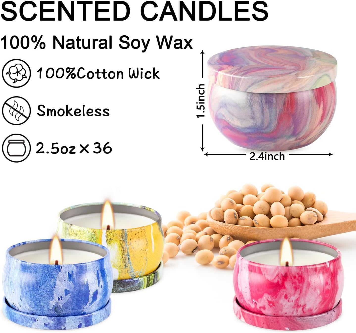 36 Packs Scented Candles Gift Set, Fragrances Candle for Women, 2.5 OZ Portable Jar Candle for for Spa, Yoga, Bath, Aromatherapy, Stress Relief