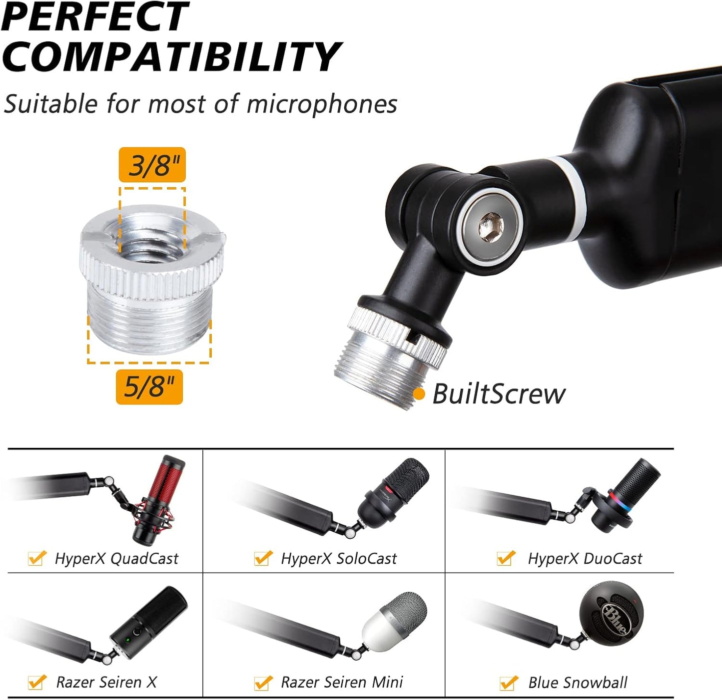 SUNMON Mic Stand Boom Arm - Microphone Arm Compatible with HyperX QuadCast, 360° Rotation Microphone Stand, Weighted Metal Mic Boom Arm for HyperX QuadCast,Blue Yeti,Shure MV7,Rode and Most Gaming