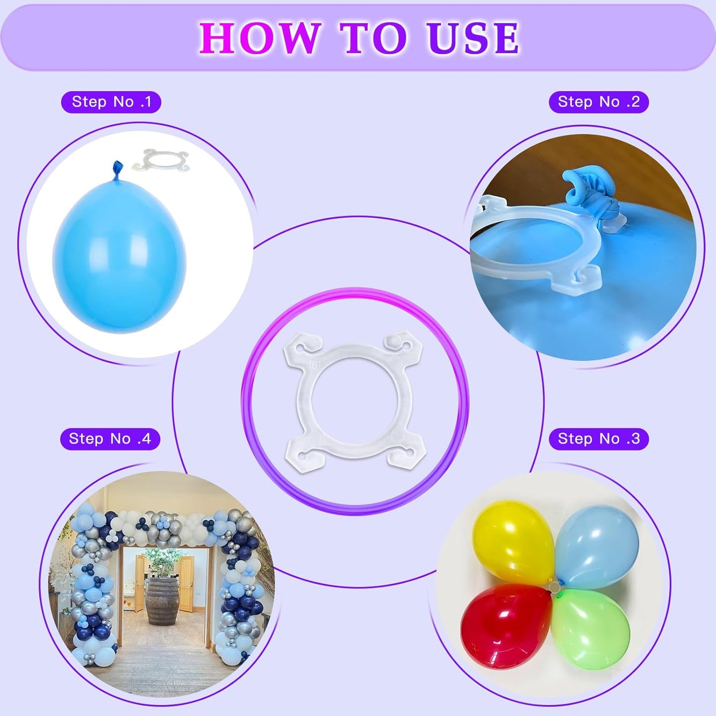 YALLOVE Balloon Clips, 150 Pack Balloon Quads for Balloon Stand, Balloon Holder for Birthday Baby Shower Party Decoration, White