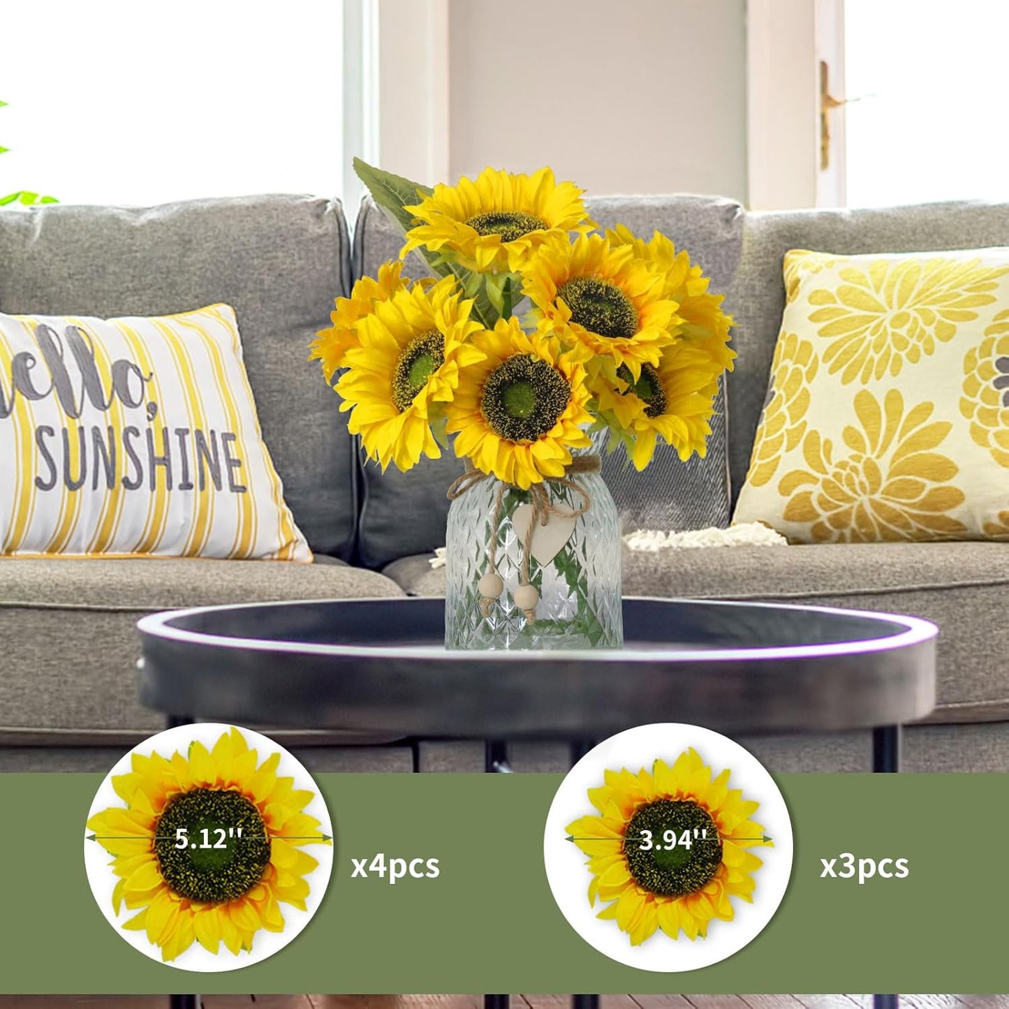 Artificial Sunflowers Flowers with Vase,Fake Flowers Bouquet for Sunflower Decor,Sunflower Kitchen Decor,Silk Flowers for Home Decor Living Room,Flower Centerpieces for Tables,Office Decor,Boho Decor