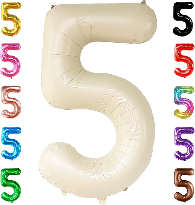 KatchOn, Gaint Cream White 5 Balloon Number - 40 Inch | 5 Birthday Balloon Decor | 5th Birthday Decorations for Boys | Creme Number 5 Balloon | 5 Year Old Balloon for 5th Anniversary Party Supplies