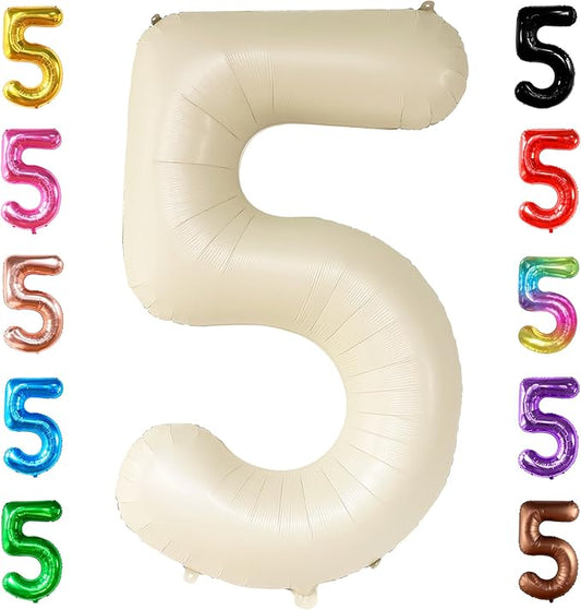 KatchOn, Gaint Cream White 5 Balloon Number - 40 Inch | 5 Birthday Balloon Decor | 5th Birthday Decorations for Boys | Creme Number 5 Balloon | 5 Year Old Balloon for 5th Anniversary Party Supplies