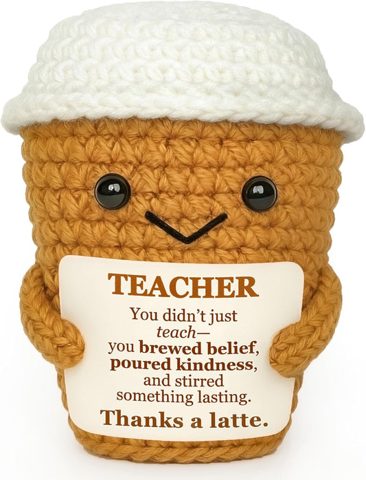 Teacher Appreciation Gifts for Women Men, Birthday Thank You Gift for Mentor Professor, Cute Funny Positive Esspresso Emotional Crochet Handmade Support Coffee Gifts