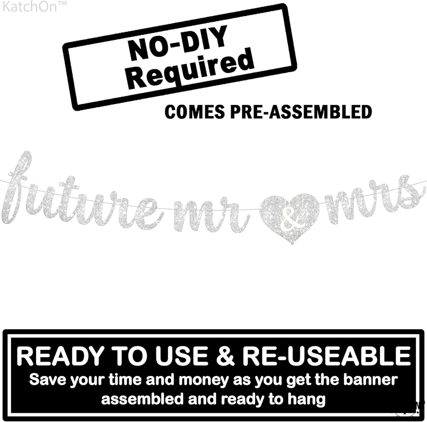 KatchOn, Silver Glitter Future Mr & Mrs Banner - 10 Feet, Pre-Strung, No DIY | Future Mr and Mrs Banner | Engagement Party Decorations | Bachelorette Party Decorations, Bridal Shower Decorations