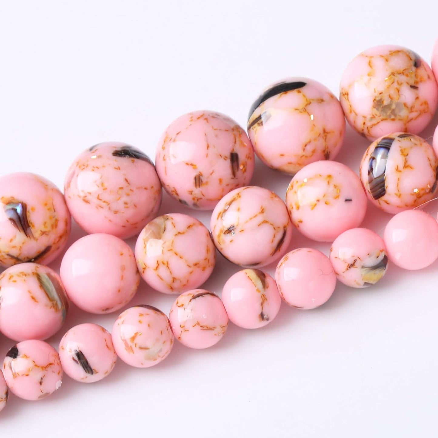 Pink Shell Turquoise Stone Beads Gemstone Round Crystal Energy Jade Beads Stone Beads for Jewelry Making DIY Bracelet Necklace Jewelry Making 1 Strand 15.5inch 45PCS 8MM