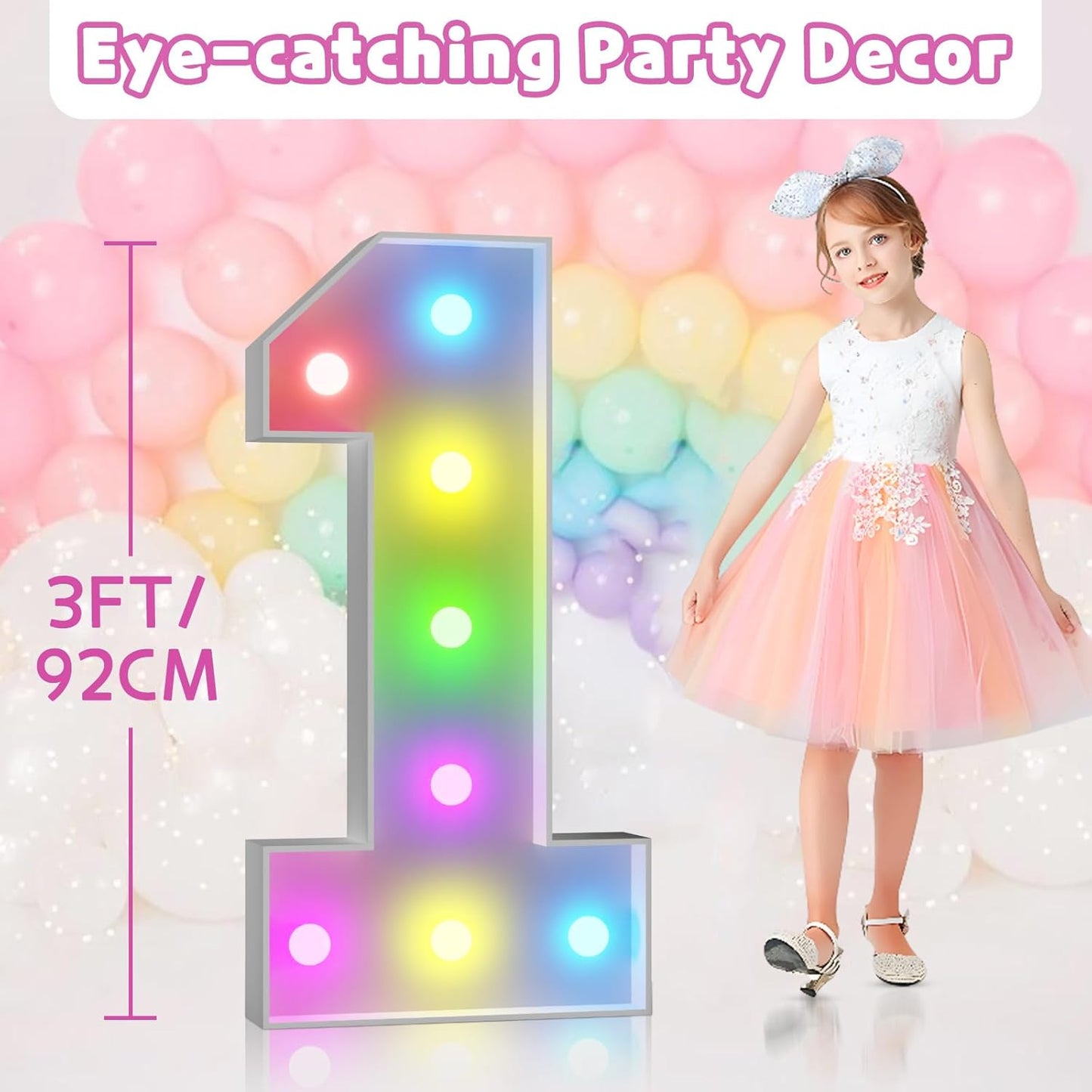 Marquee Numbers 90th-Birthday Decoration: Colorful 3FT Large Light Up 90 Year Old Birthday Decorations Anniversary Backdrop for Boys Girls Cardboard Sign 18 Colors Number 90 Mosaic Balloon Frame