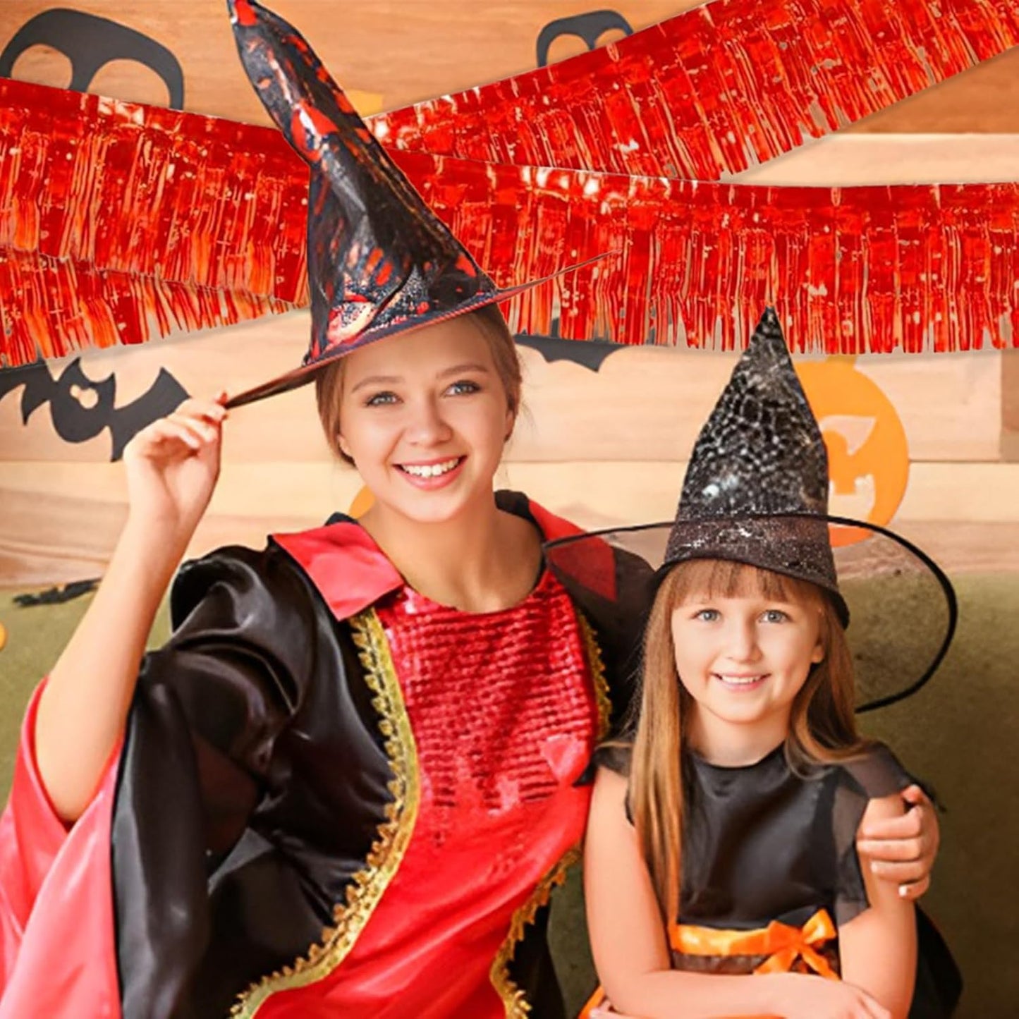 Red Foil Fringe Garland 10FT 6packs, Metallic Foil Tinsel Fringe Banners for Parade Float Decorations Wedding, Birthday Party Graduation (six Red)