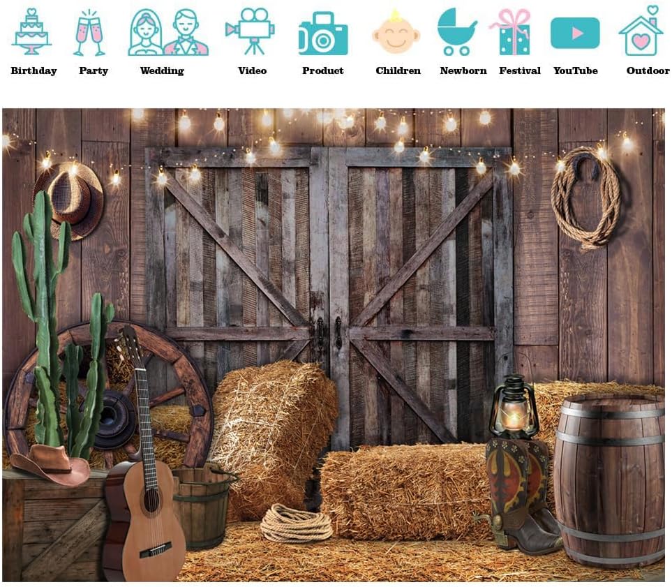 SJOLOON Western Backdrop Rustic Vintage Barn Backdrop Western Themed Party Decoration Photoshoot 12534 (10x8FT)