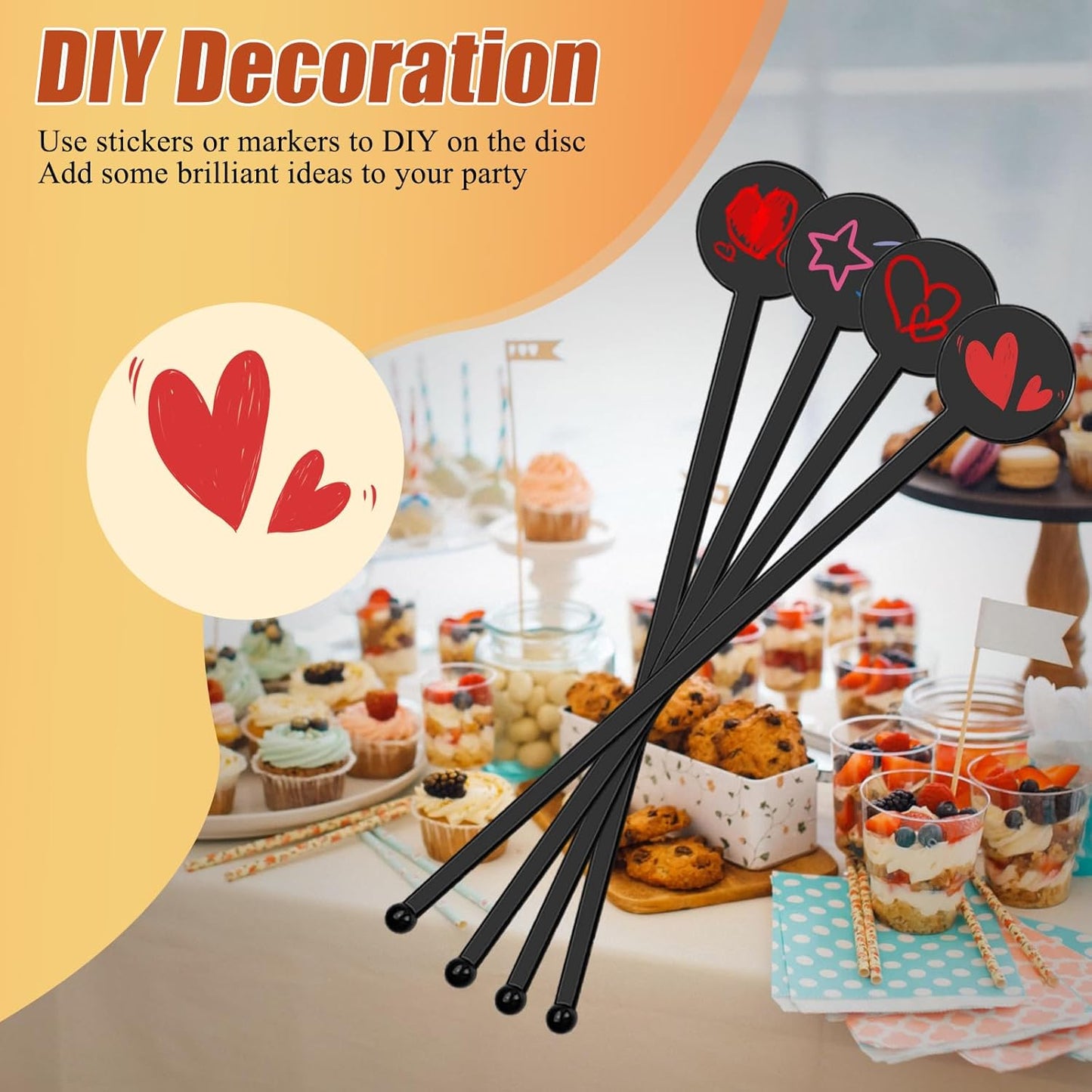 240Pcs Drink Stirrers Cocktail, 7 Inches Disposible Plastic Swizzle Sticks with Disc Top, Mixing Rod for Bar Drinks,Wedding Drinks,Coffee Stir,Whiskey Beverage（Black）