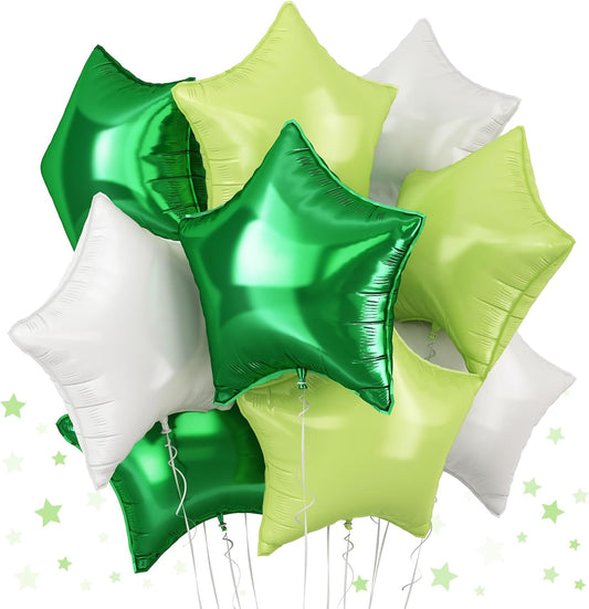 TAOYE Green Star Foil Balloons, 18 Inch Macaron Green Star Foil Balloons Dark Green Light Green White Pentagram Helium Balloons for Jungle Safari Animal Theme Kids Birthday Football Party Decoration