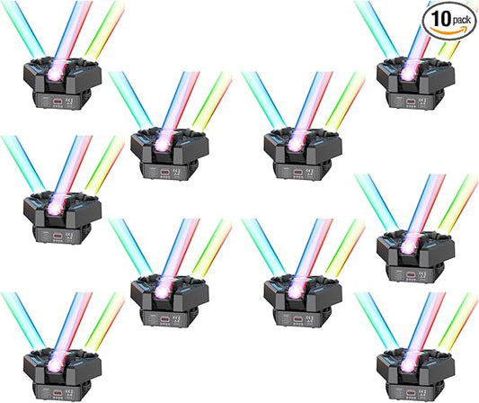 10PCS 180W 3-Head Moving Head Light 9 Beam Stage Light with Remote Control Sound Activation & DMX Control for DJ Parties Wedding Home Theater Small Venue Lighting