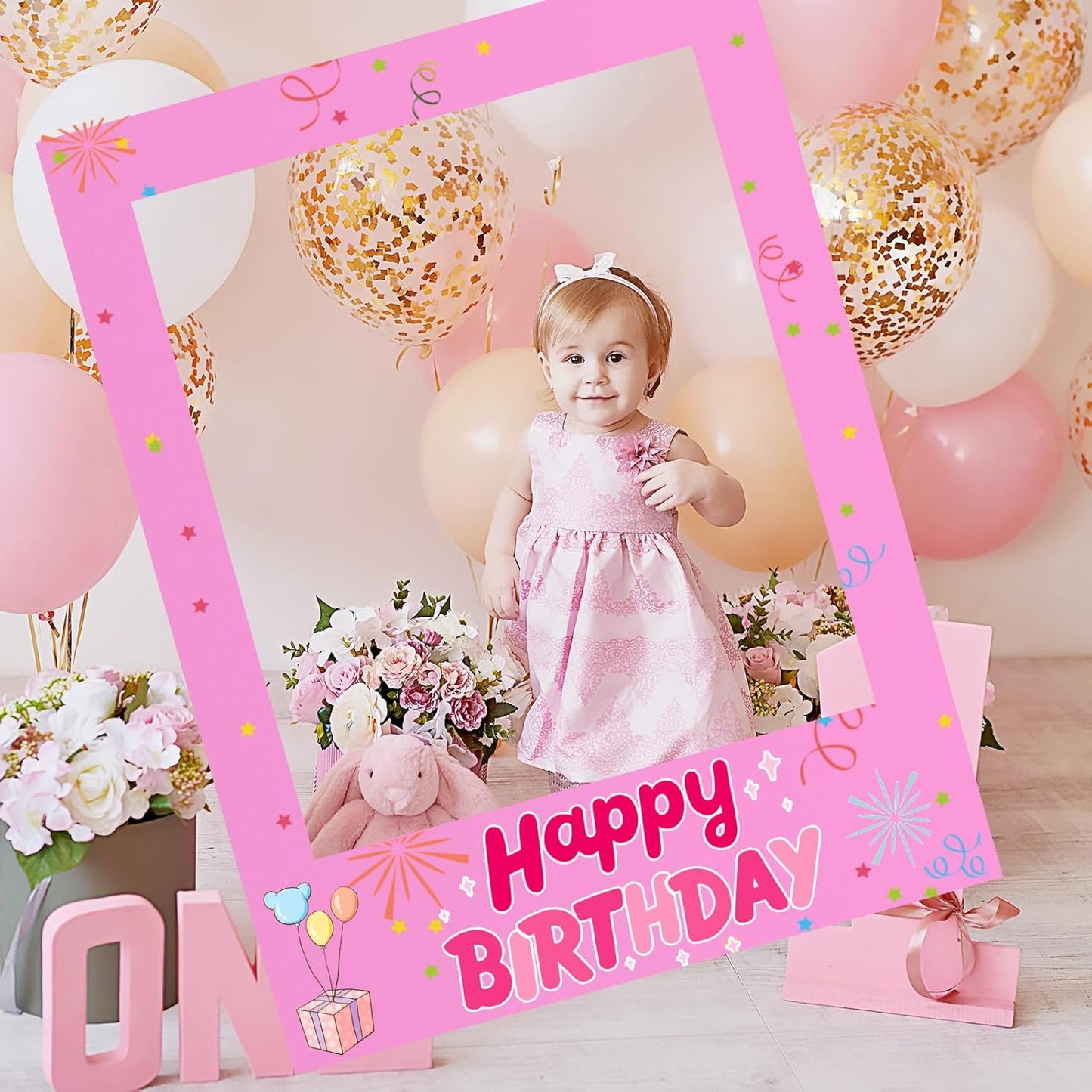 32 x 24 Inch Large Blank DIY Photo Booth Props Picture Frame Party Frame DIY Photo Booth Props Selfie for Birthday, Graduation, Christmas Holiday Party(Pink,Vertical)