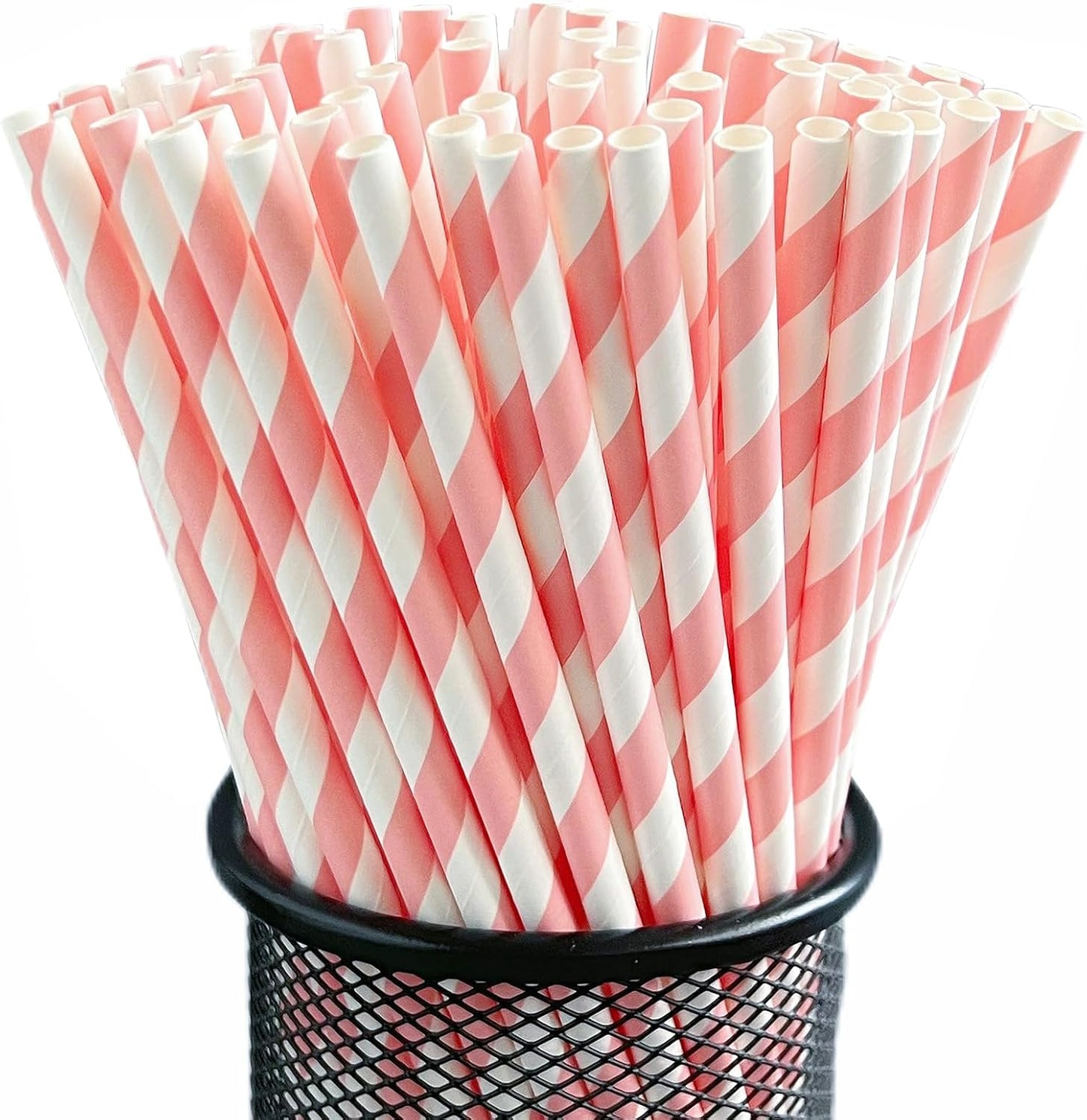 YAOSHENG pink Paper Straws for drinking, 100 Pack pink Striped paper straws for Party Supplies,Birthday,Wedding,Juice, shakes,Smoothies,cocktail