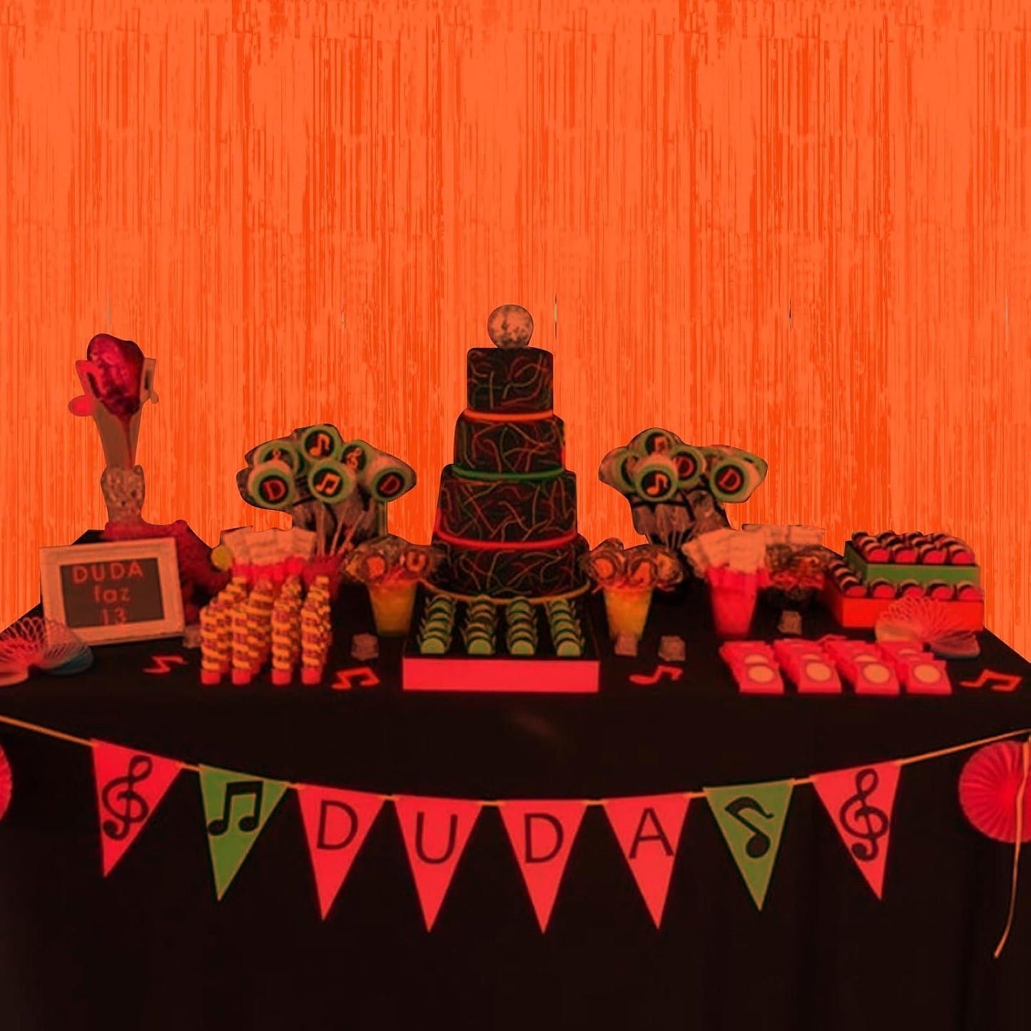 3 Pack 3.3Ft x 6.6Ft Orange Glow in The Dark Foil Fringe Curtain Backdrop Party Supplies, Fluorescent Macaron Metallic Tinsel Foil Streamers Curtain Photo Booth for Neon Birthday Party Decorations