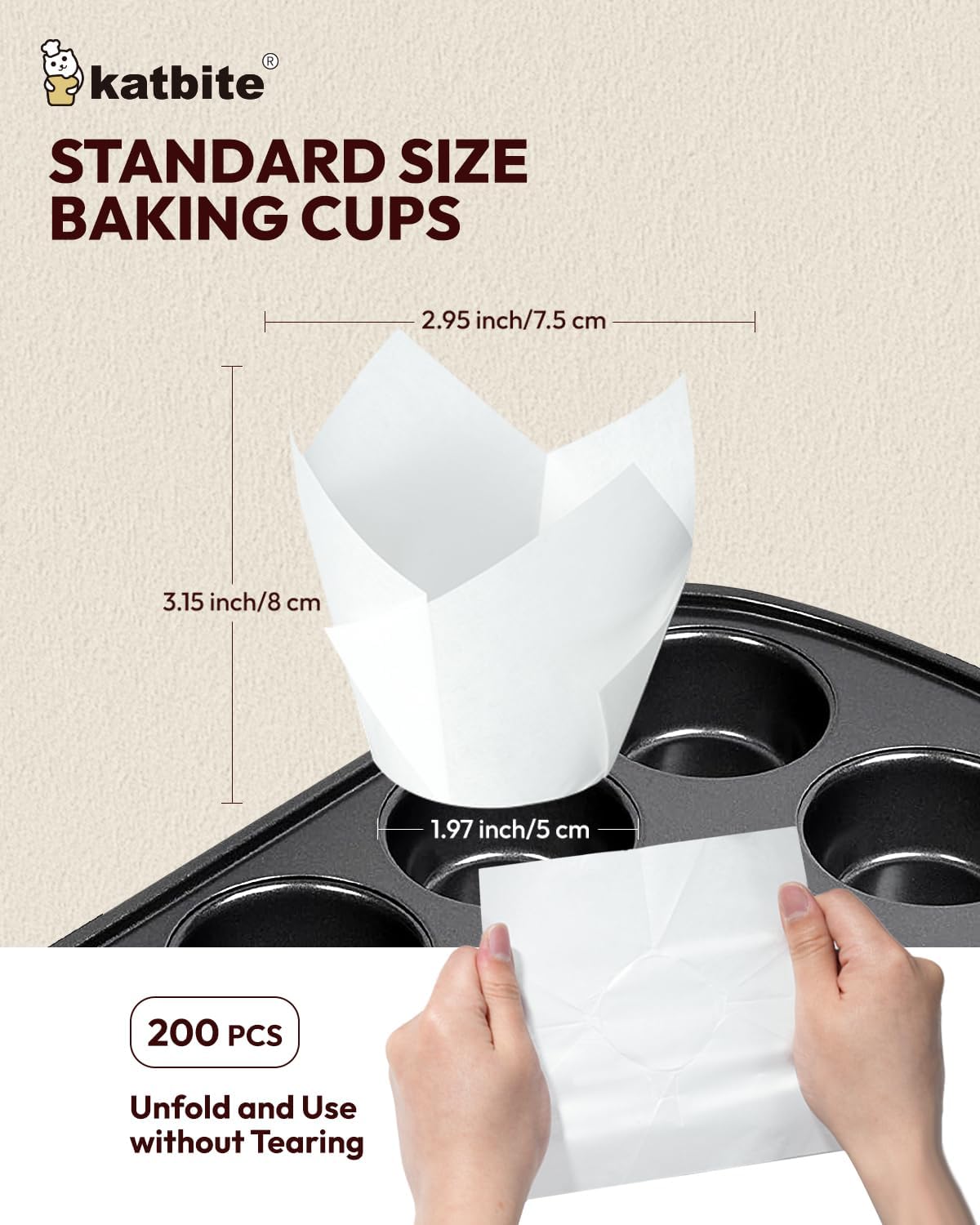 Katbite Tulip Cupcake Liners 200PCS, Muffin Baking Cups ProSmooth White