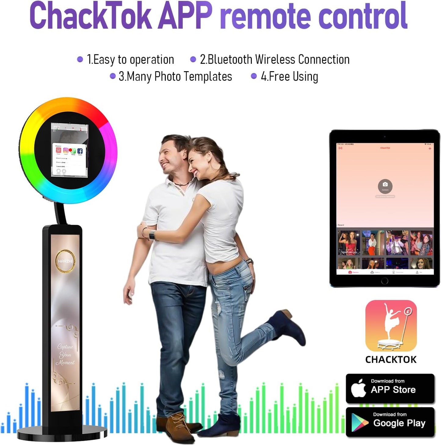 HARZHI Portable Photo Booth Compatible with Ipad, for Ipad Photo Booth Shell Stand Stand Provide Chacktok Photo Booth Software for Party and Wedding, Free Custom Logo, Flight Case