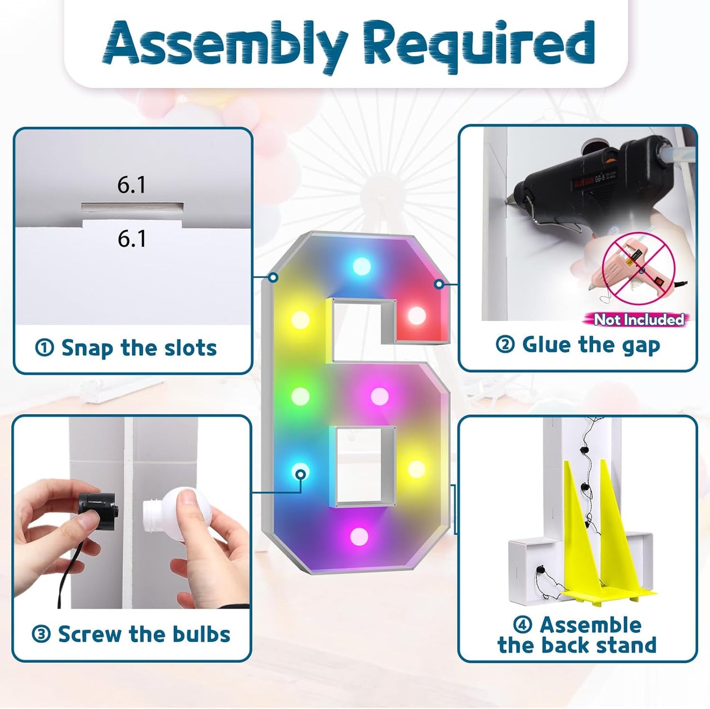 imprsv 3FT Colorful Marquee Numbers,18 Colors Number 6 with Remote, Light Up Numbers Sign for 3rd Birthday Decorations Anniversary Party Decor, Pre-Cut Foam Board Kit, Mosaic Sign for Balloon