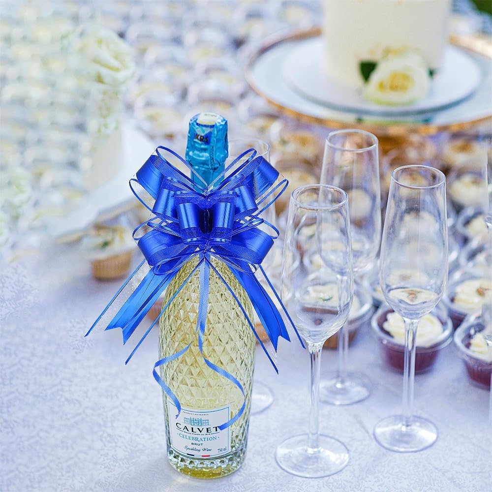 WEWILUCK Bows for Gift Basket - 15PCS Perfect Large Blue Gift Bows for Gift Wrapping, Pull Bows for Man Present Decoration Birthdays Holiday and More(Royal Blue, 6 inches)