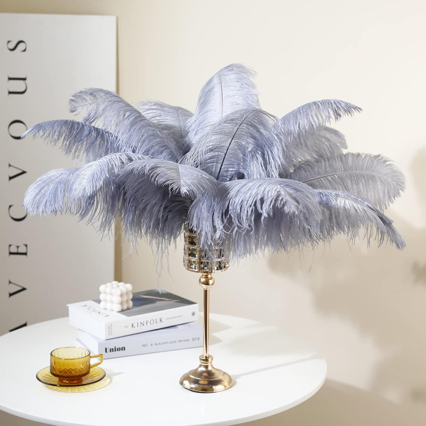 Larryhot Natural Ostrich Feathers for Vase - 16-18 inch 10pcs for Wedding Party Centerpieces,Flower Arrangement and Home Decorations (Gray)