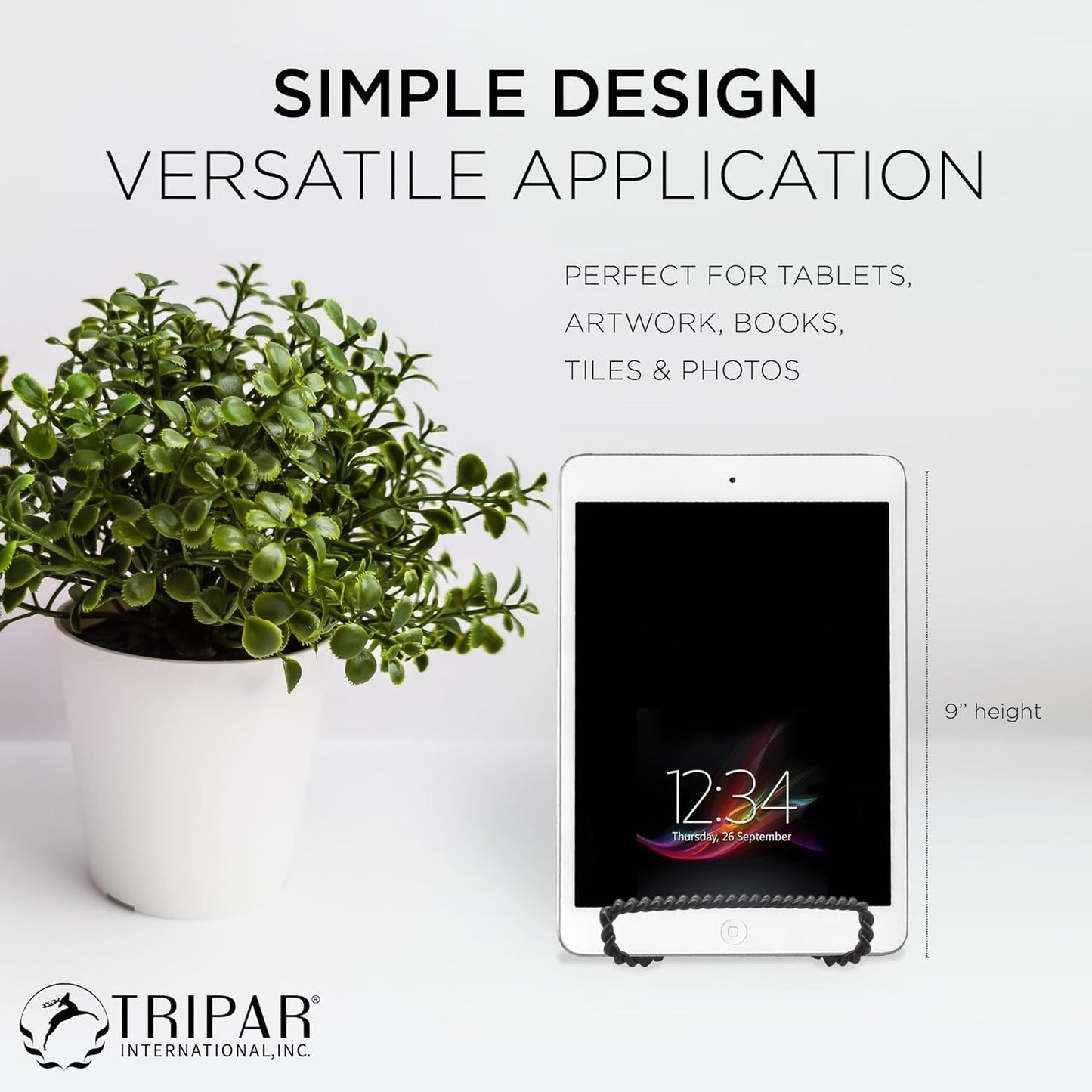 Tripar Decorative Twisted Wire Stand, Black Display (6 Inch Depth) Tabletop Easel Sleek & Modern Look - Perfect for Books, Plates, Photos & More