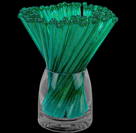 50-PCS Christmas Green Glitter Plastic Swizzle Sticks, Crystal Cake Pops, Cocktail Coffee Drink Stirrers, Stir Sticks for Christmas Party, 7.24 Inch
